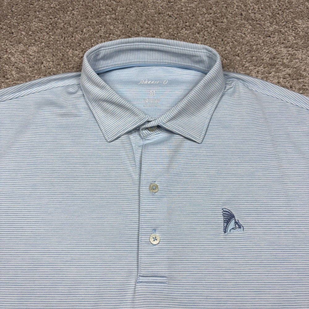 johnnie-O Lyndon Blue Striped Polo Shirt Mens Medium Preston Trail Golf Club
